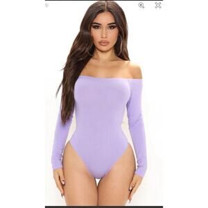 Women’s Fashion Nova Day To Day Long Sleeve Bodysuit Off The Shoulder Purple S